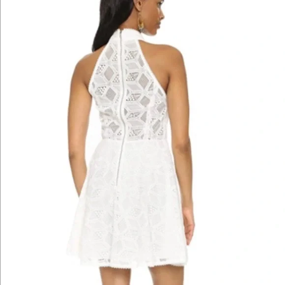 white lace chiffon mini dress Arra Chiffon And Lace Halter Mini Dress / White | MESHKI